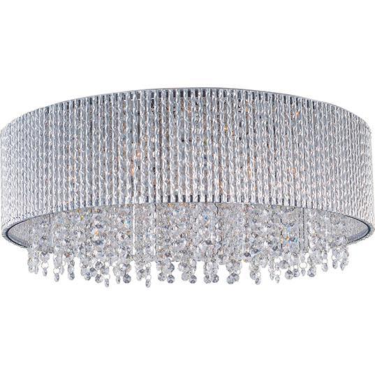 Polished Chrome with Curled Metal and Crystal Strand Flush Mount - LV LIGHTING
