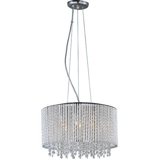 Polished Chrome with Curled Metal and Crystal Strand Pendant - LV LIGHTING