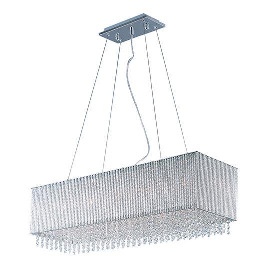 Polished Chrome with Curled Metal and Crystal Strand Rectangular Linear Pendant - LV LIGHTING