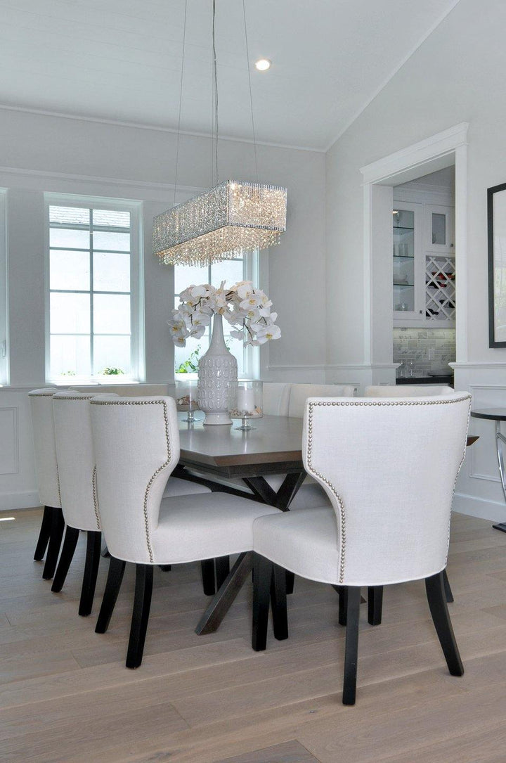 Polished Chrome with Curled Metal and Crystal Strand Rectangular Linear Pendant - LV LIGHTING