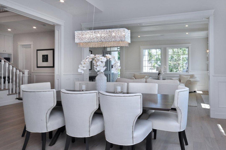 Polished Chrome with Curled Metal and Crystal Strand Rectangular Linear Pendant - LV LIGHTING