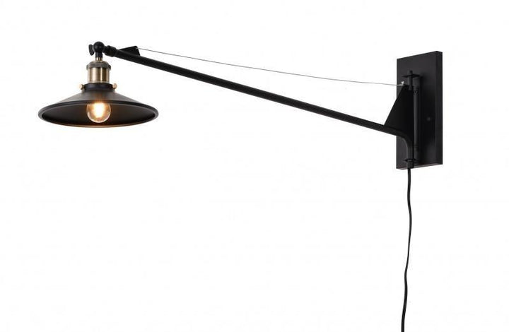 Black Extended Arm Wall Lamp with Antique Brass Trim Wall Sconce - LV LIGHTING
