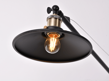 Black Extended Arm Wall Lamp with Antique Brass Trim Wall Sconce - LV LIGHTING