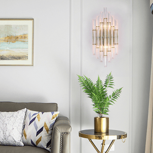 Gold Frame with Clear Glass Rod Wall Sconce - LV LIGHTING