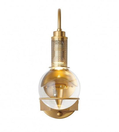 Antique Brass Arched Arm with Clear Crystal Ball Wall Sconce - LV LIGHTING