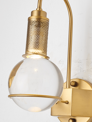 Antique Brass Arched Arm with Clear Crystal Ball Wall Sconce - LV LIGHTING