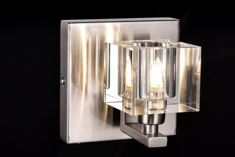 Satin Nickel with Clear Glass Cube Shade Wall Sconce - LV LIGHTING