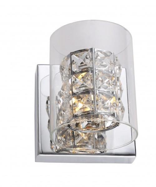 Chrome with Clear Crystal and Glass Shade Wall Sconce - LV LIGHTING