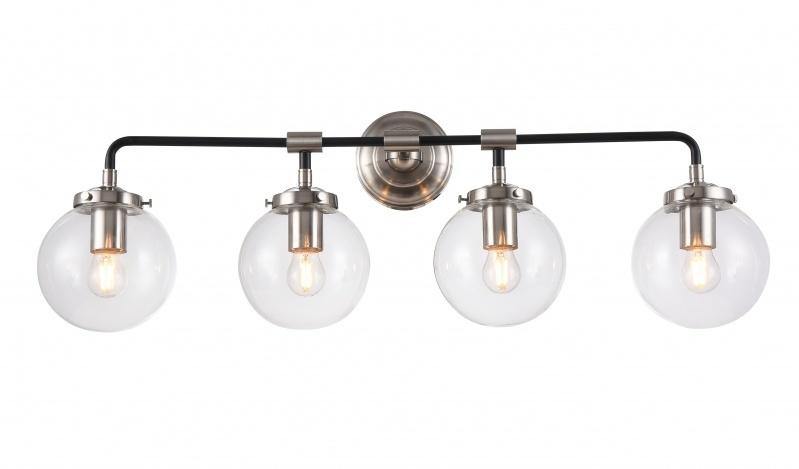 Polished Nickel and Black Rod with Clear Glass Globe Shade Vanity Light - LV LIGHTING