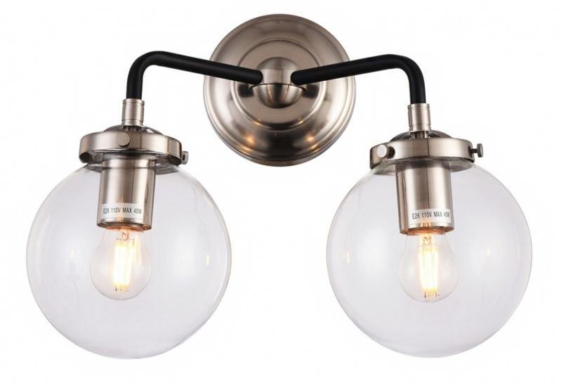 Polished Nickel and Black Rod with Clear Glass Globe Shade Vanity Light - LV LIGHTING