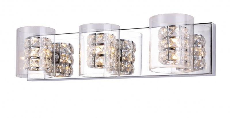 Chrome with Crystal and Clear Cylindrical Glass Shade Vanity Light - LV LIGHTING