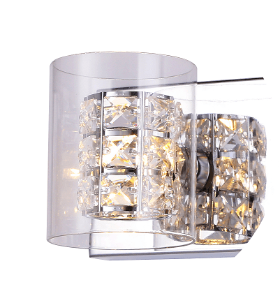 Chrome with Crystal and Clear Cylindrical Glass Shade Vanity Light - LV LIGHTING