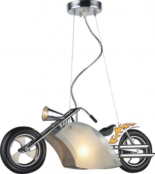 Chrome with Frosted Glass Shade Motorcycle Pendant - LV LIGHTING