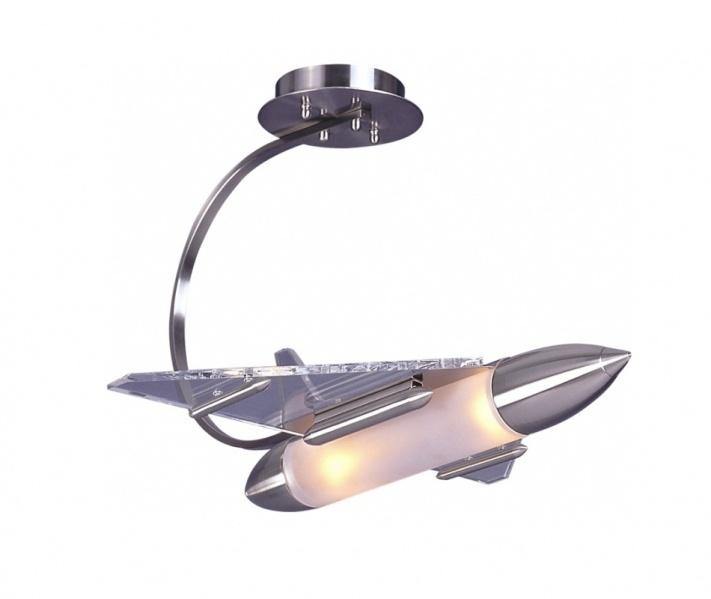 Chrome with Frosted Glass Shade Rocket Ship Semi Flush Mount - LV LIGHTING