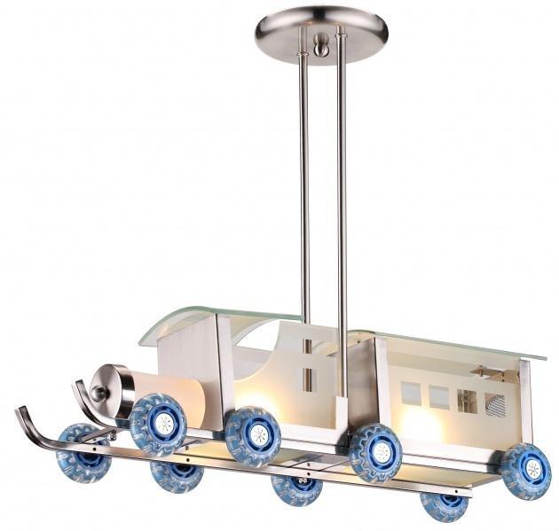 Chrome with Frosted Glass Frame and Blue Wheels Train Pendant - LV LIGHTING