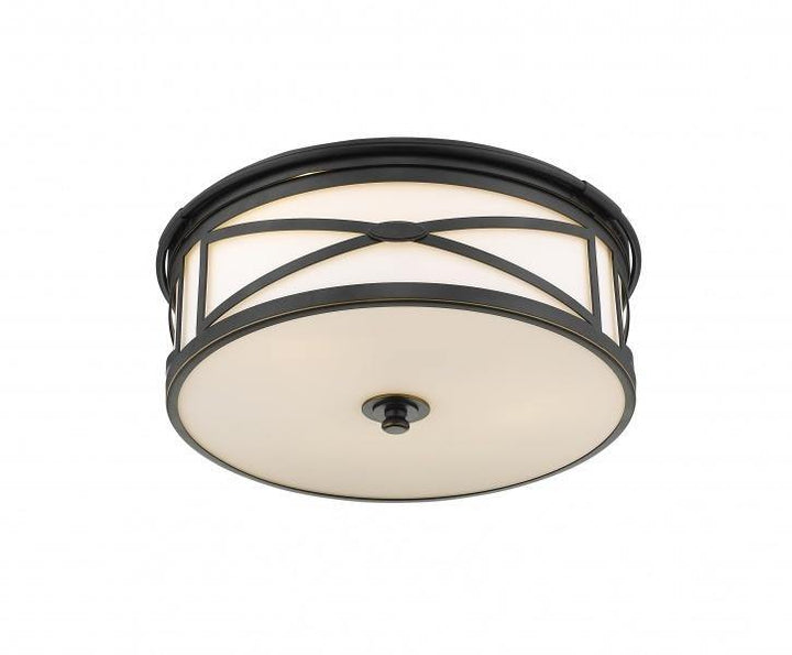 Dark Bronze Frame with Gold Trim and White Glass Shade Flush Mount - LV LIGHTING