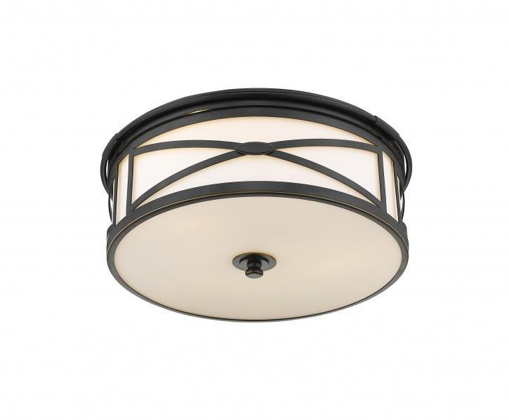 Dark Bronze Frame with Gold Trim and White Glass Shade Flush Mount - LV LIGHTING