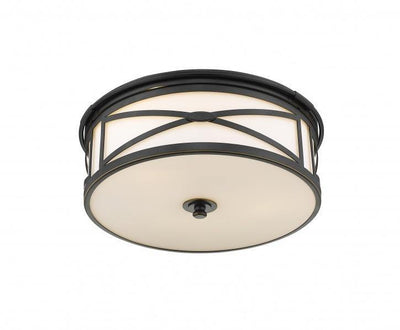 Dark Bronze Frame with Gold Trim and White Glass Shade Flush Mount - LV LIGHTING