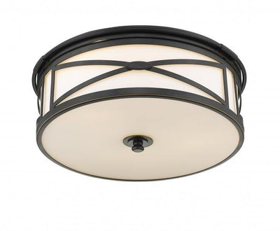 Dark Bronze Frame with Gold Trim and White Glass Shade Flush Mount - LV LIGHTING