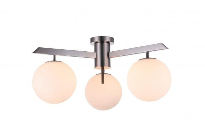 Steel with Milk White Glass Globe Flush Mount - LV LIGHTING