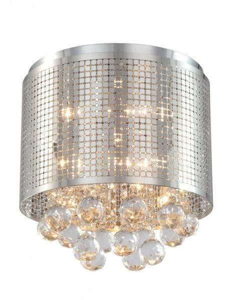 Chrome Drum Shade with Clear Crystal Flush Mount - LV LIGHTING