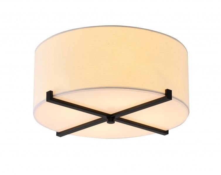 White Fabric Shade with Black Metal Frame Flush Mount - LV LIGHTING