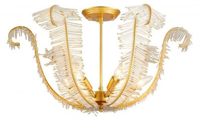 Gold Frame with Clear Glass Rod Feather Like Semi Flush Mount - LV LIGHTING