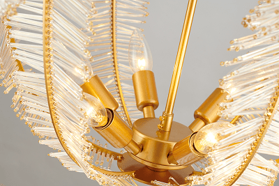 Gold Frame with Clear Glass Rod Feather Like Semi Flush Mount - LV LIGHTING