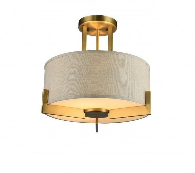 Antique Brass with Natural Linen Fabric Shade Semi Flush Mount - LV LIGHTING