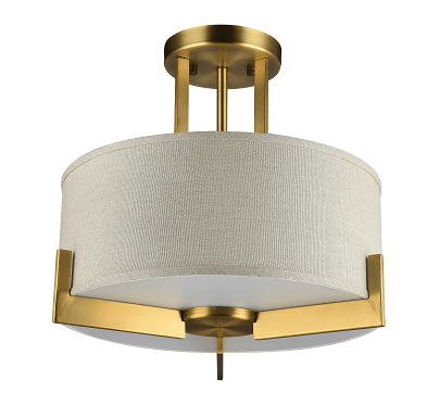 Antique Brass with Natural Linen Fabric Shade Semi Flush Mount - LV LIGHTING