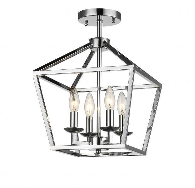 Polished Nickel Caged Semi Flush Mount - LV LIGHTING