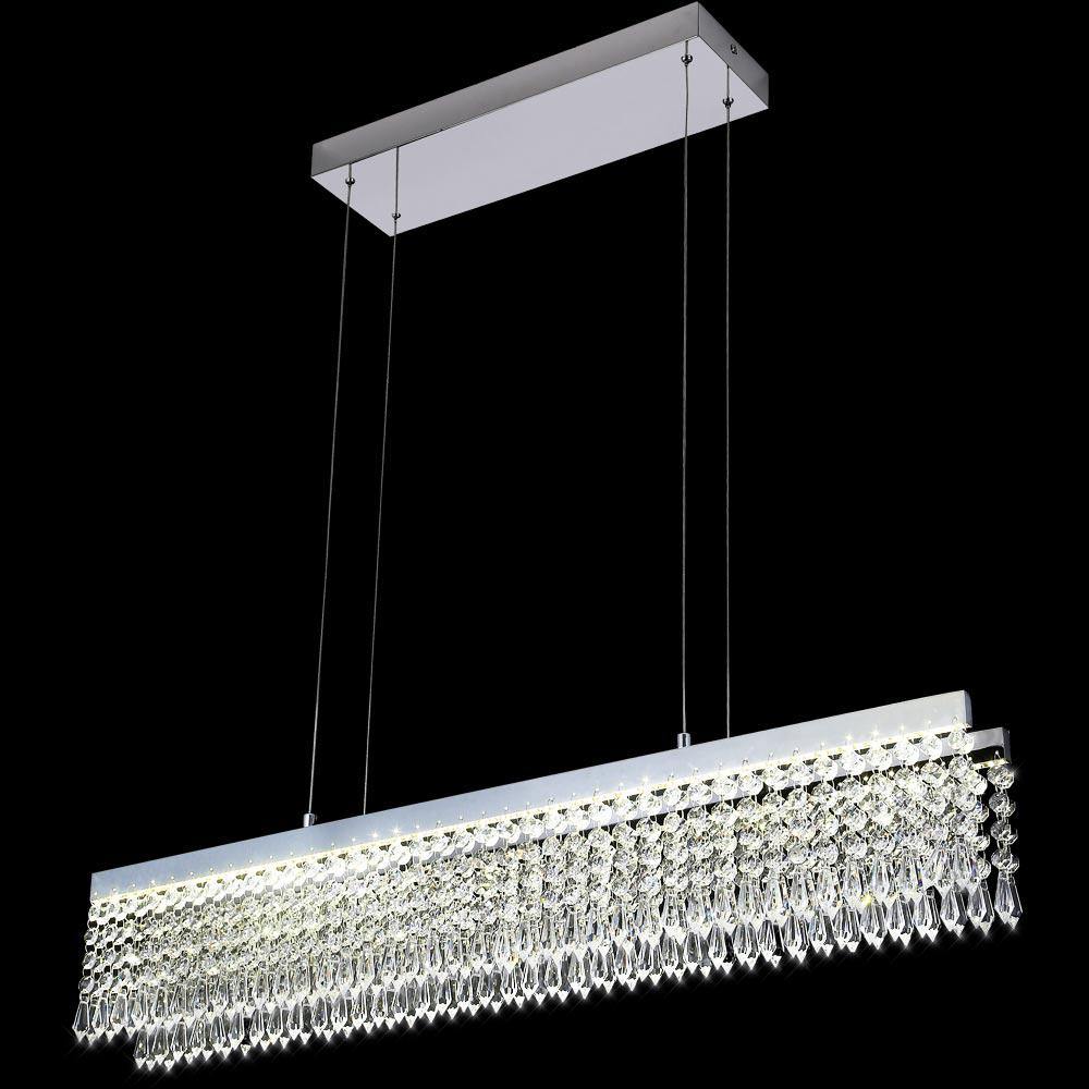 LED Chrome with 2 Sided Crystal Strand Linear Pendant - LV LIGHTING
