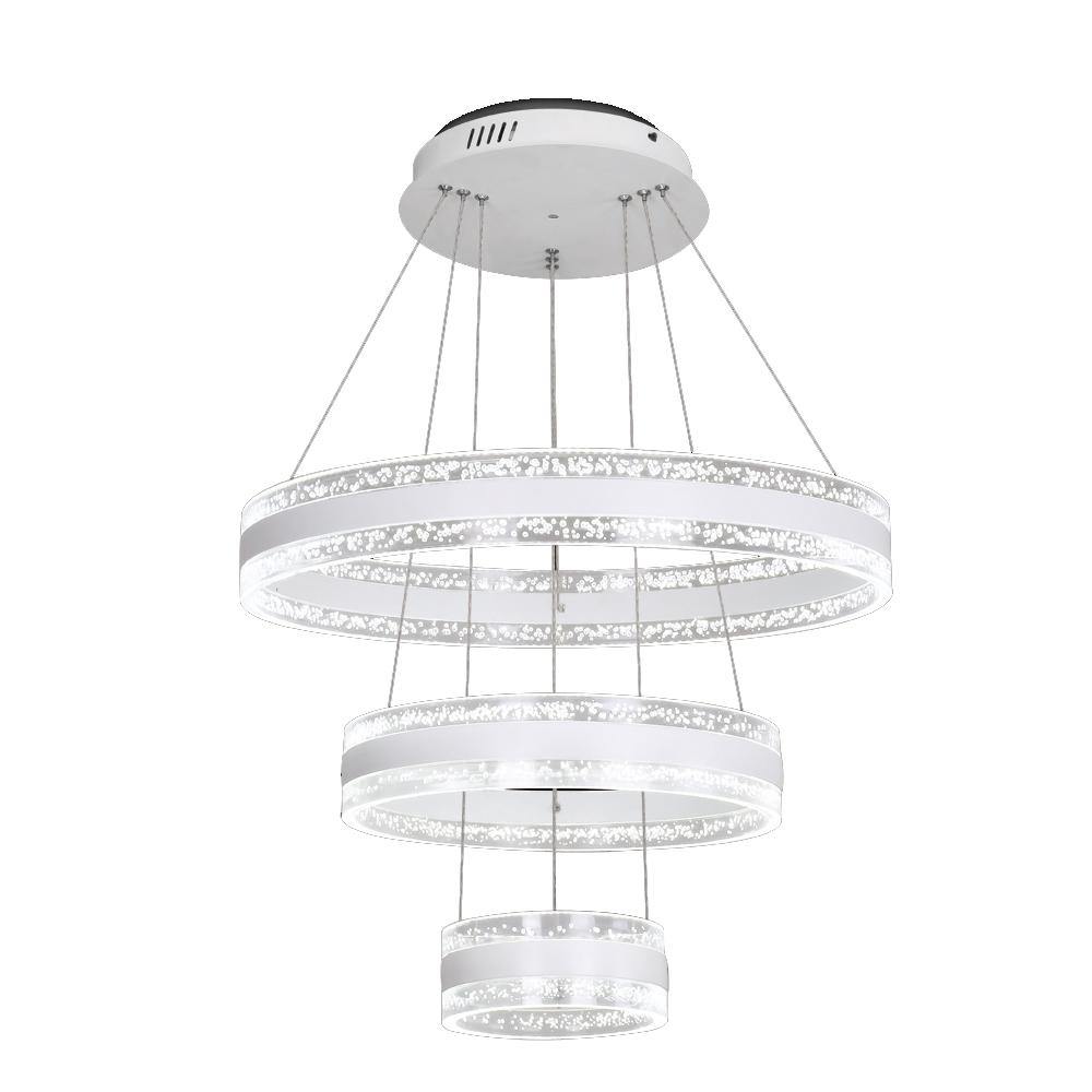 LED White with Clear Acrylic Ring 3 Tier Chandelier - LV LIGHTING