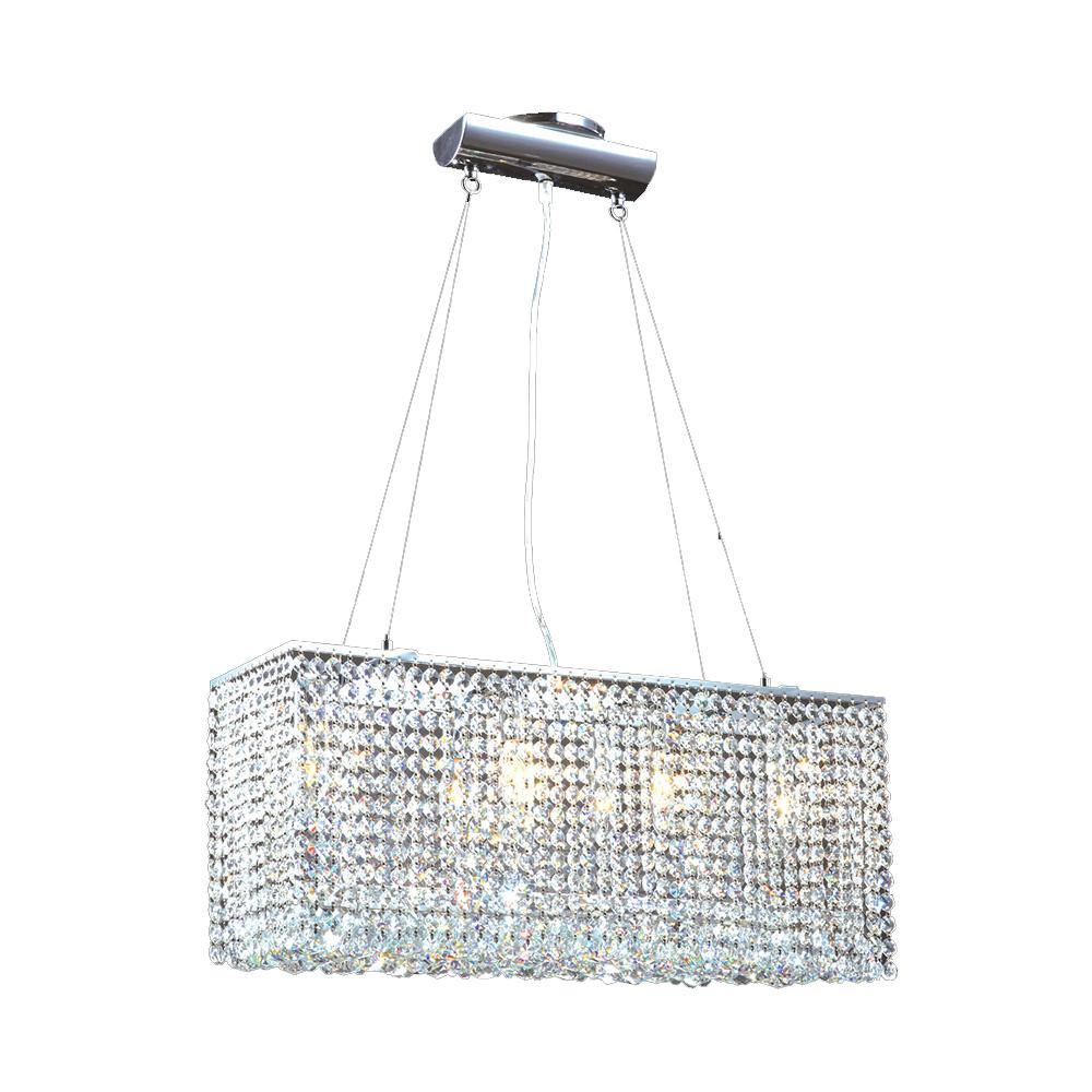 Chrome Rectangular Frame with Crystal Strand and Orb Linear Chandelier - LV LIGHTING