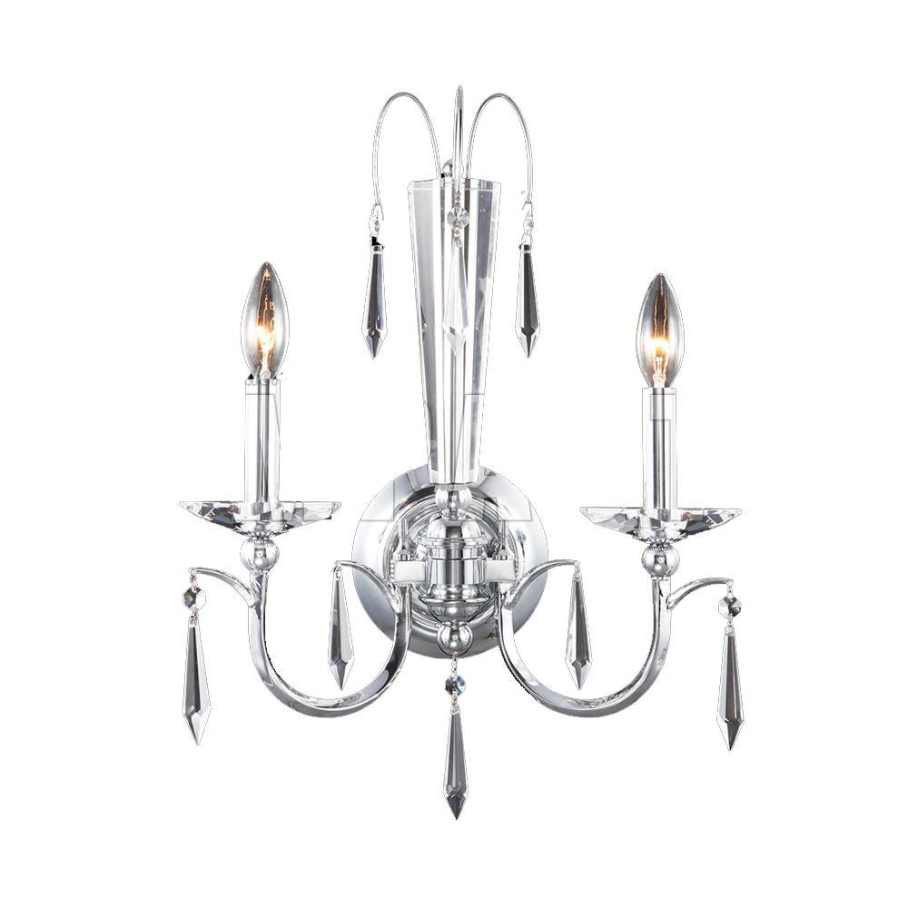Chrome with Crystal 2 Arms Wall Sconce - LV LIGHTING