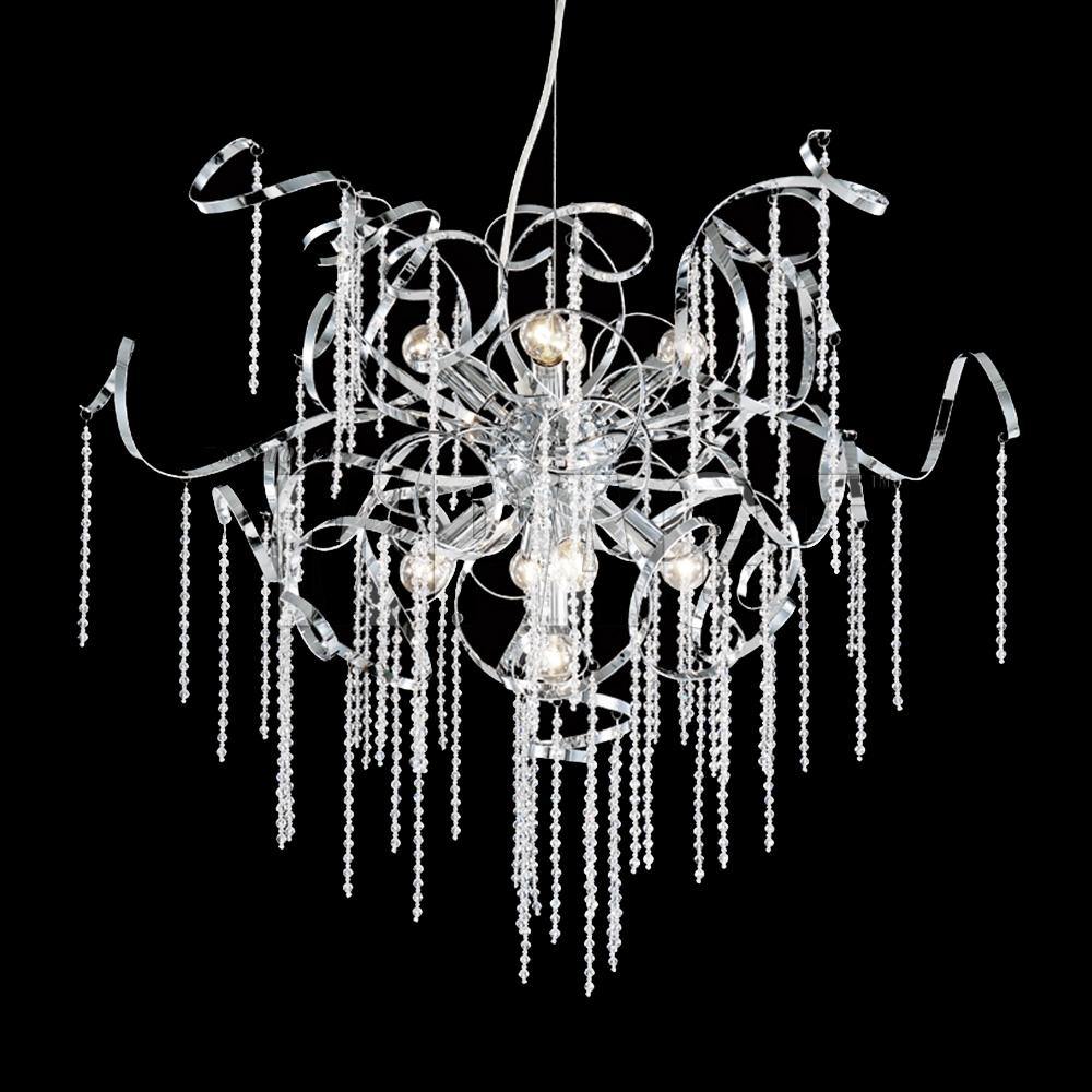 Chrome with Twisted Arms and Crystal Strand Chandelier - LV LIGHTING