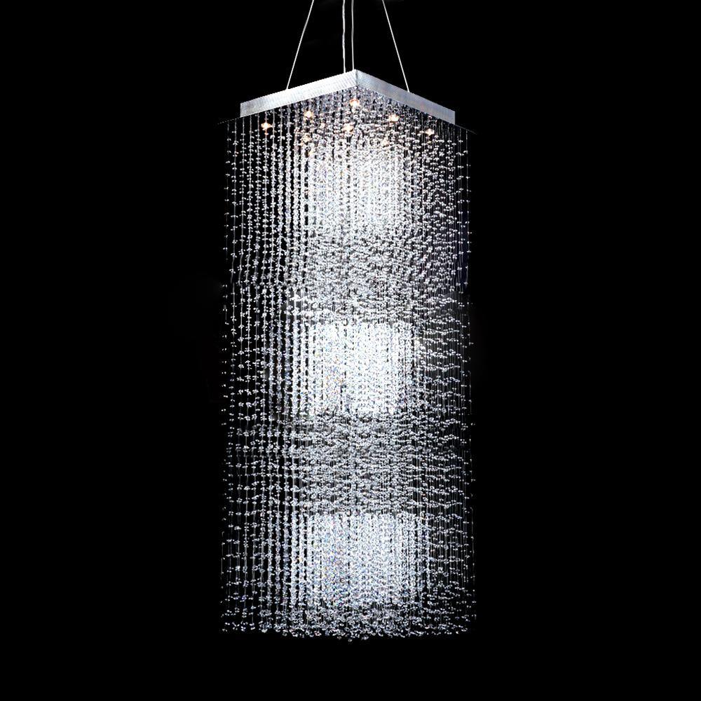 Chrome with Rain Fall Crystal Square Chandelier - LV LIGHTING