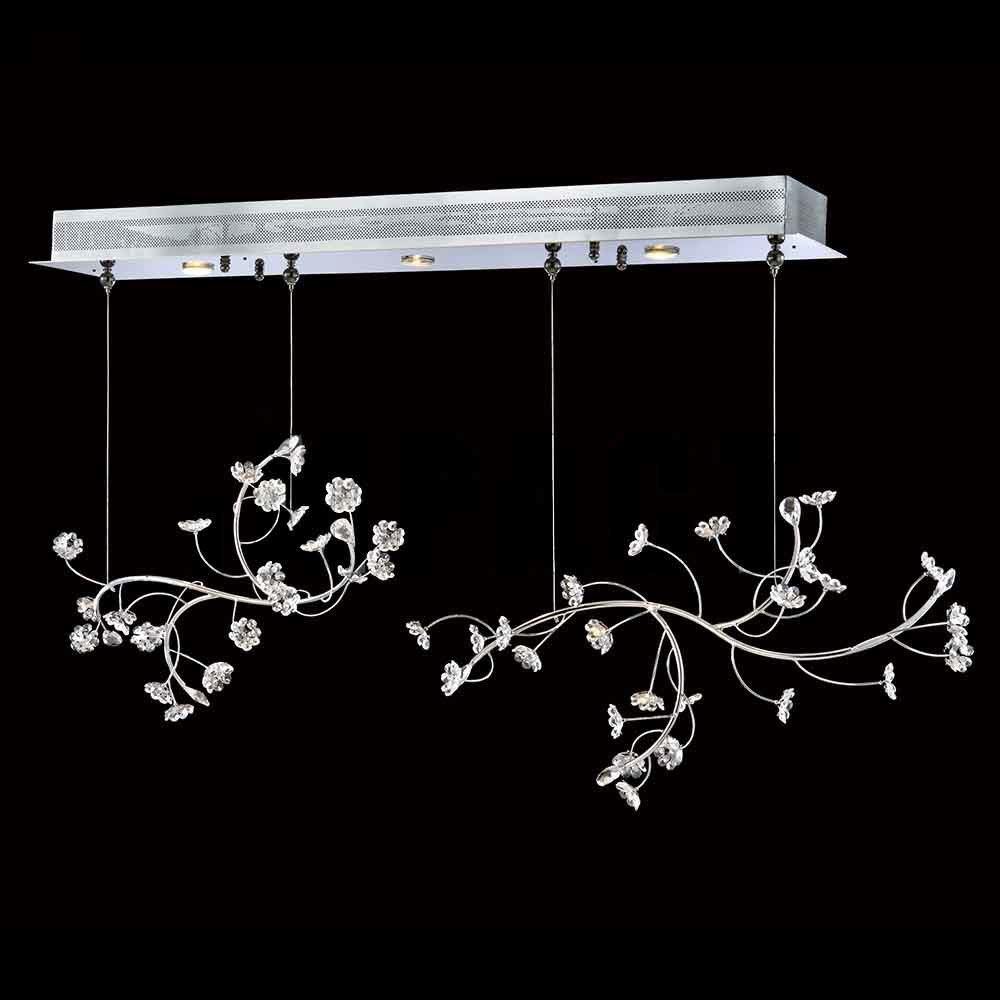 Chrome Branches with Blossom Crystal Linear Pendant - LV LIGHTING