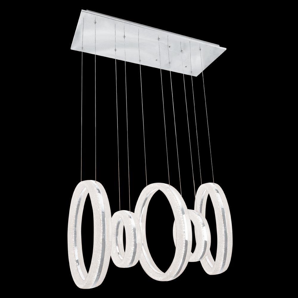 LED Chrome with Crystal Acrylic Ring Linear Pendant - LV LIGHTING