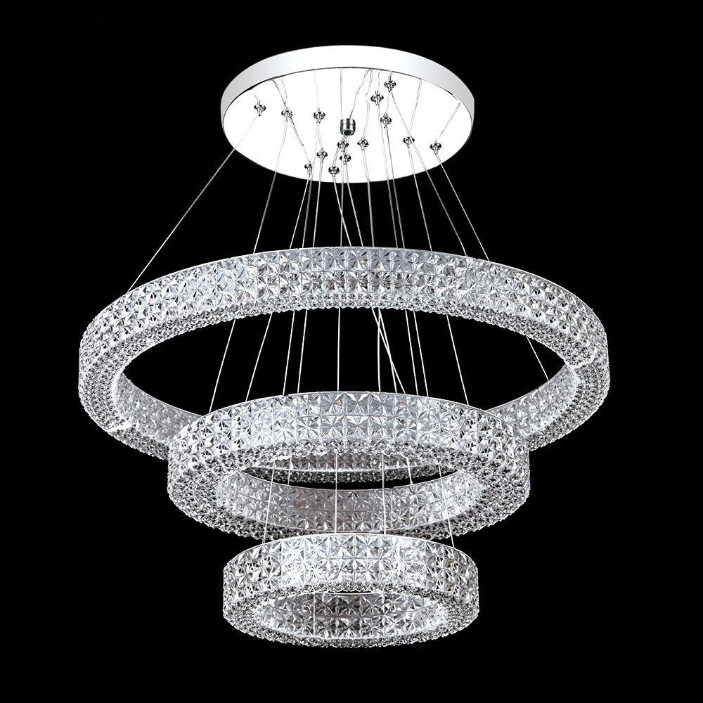 LED Chrome with Acrylic Crystal Tripple Ring Chandelier - LV LIGHTING
