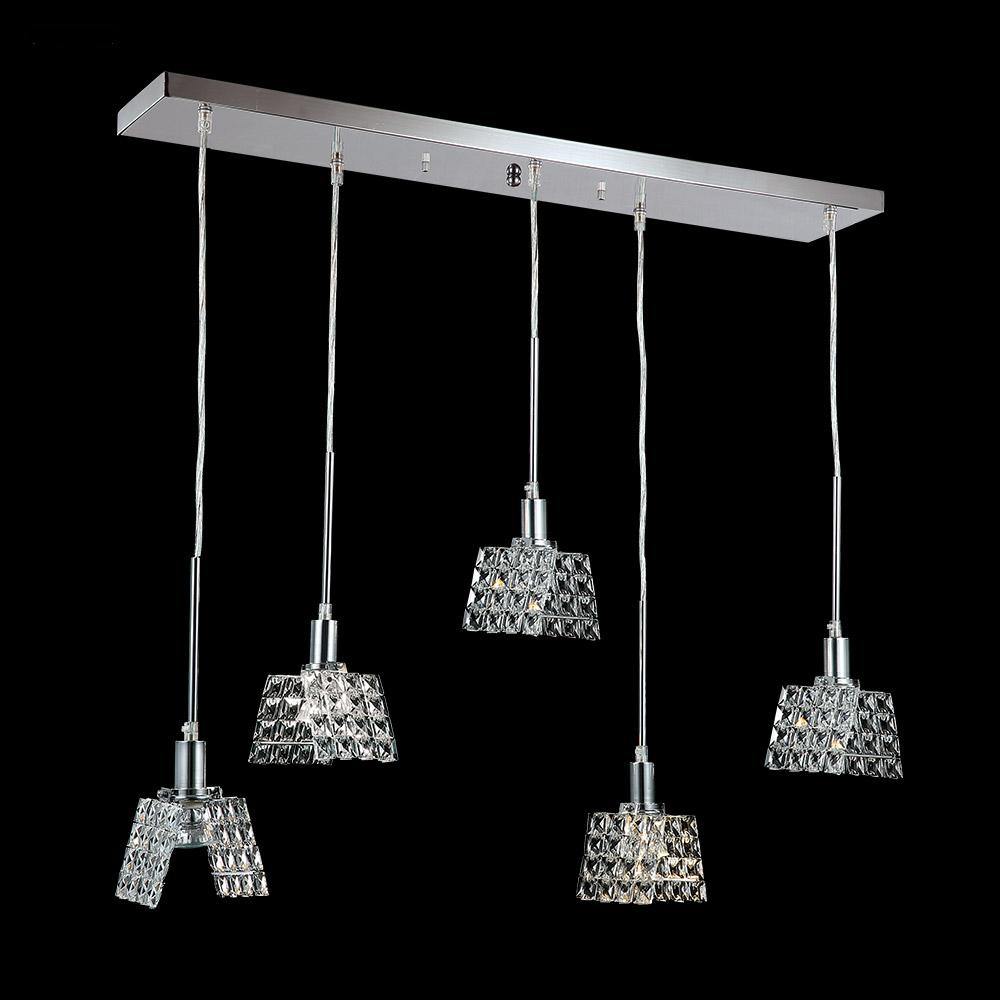 Chrome with Clear Square Crystal Shade Linear Pendant - LV LIGHTING
