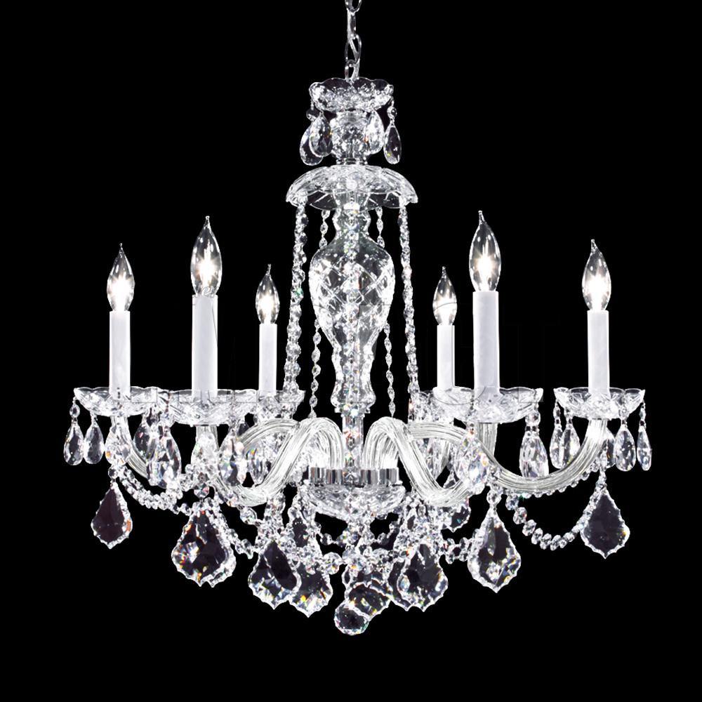 Chrome with Crystal Drop and White Candle Up Chandelier - LV LIGHTING