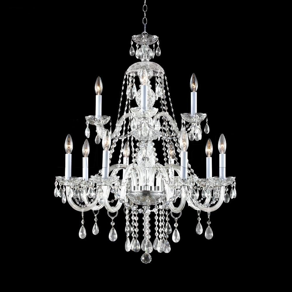 Chrome with Crystal Drop and Arms 2 Tiers Chandelier - LV LIGHTING