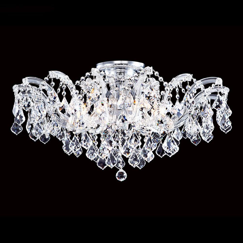 Chrome with Crystal Drop and Arms Flush Mount - LV LIGHTING