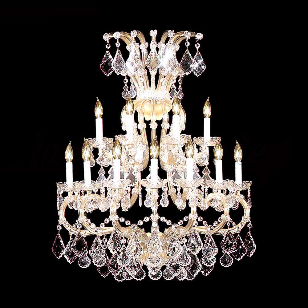 Gold Lustre with Clear Crystal Drop and Arms 2 Tier Chandelier - LV LIGHTING