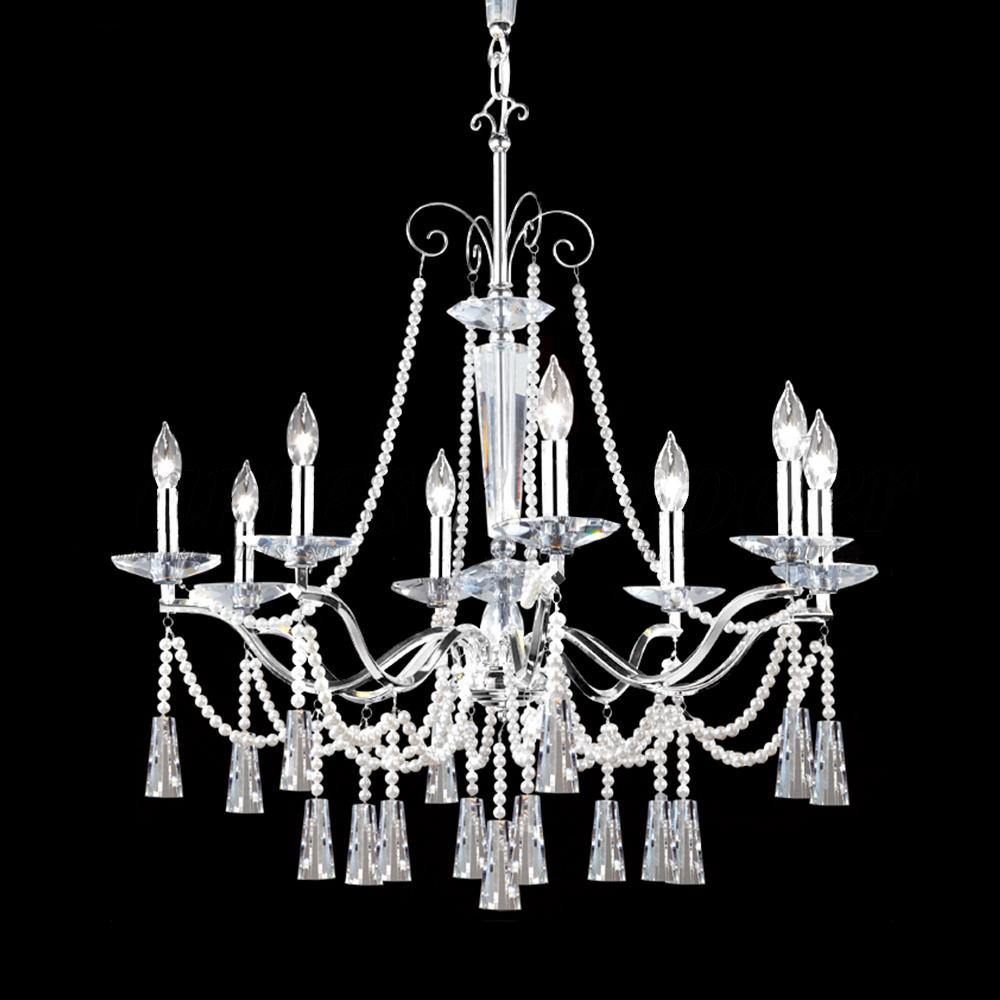 Chrome with Crystal Drop and Pearl Strand Chandelier - LV LIGHTING
