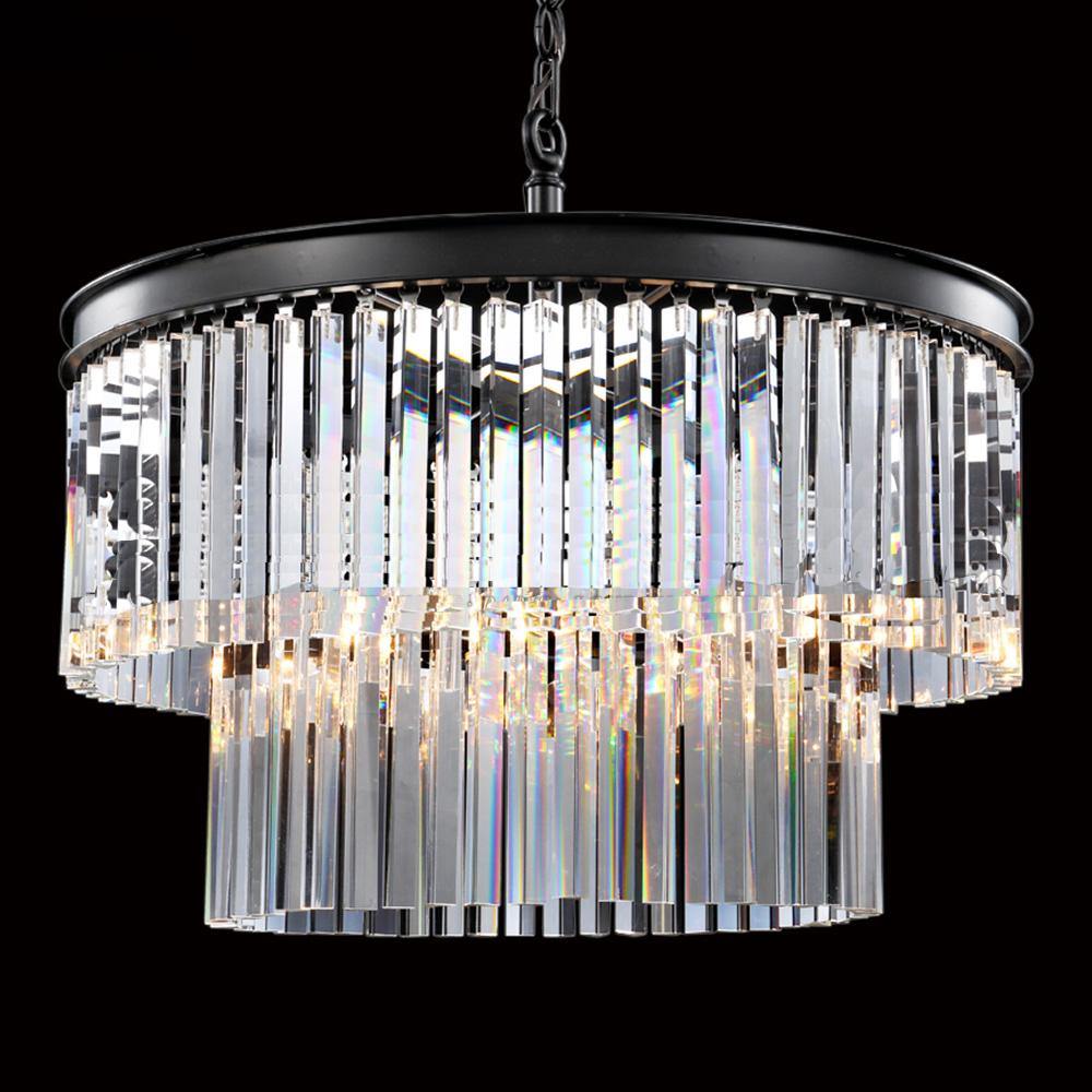 Black with 2 Tier Crystal Rod Round Chandelier - LV LIGHTING