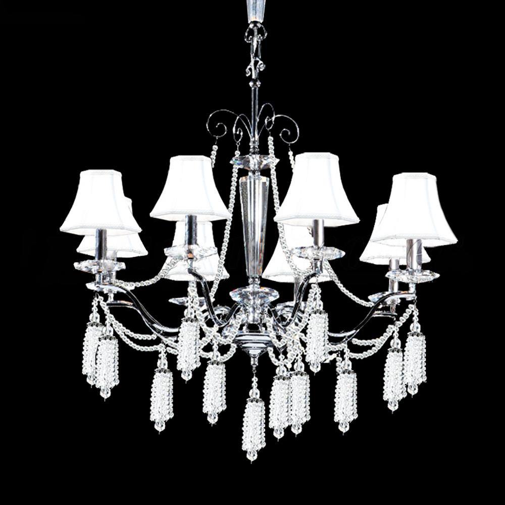 Chrome with Crystal Strand and Fabric Shade Chandelier - LV LIGHTING