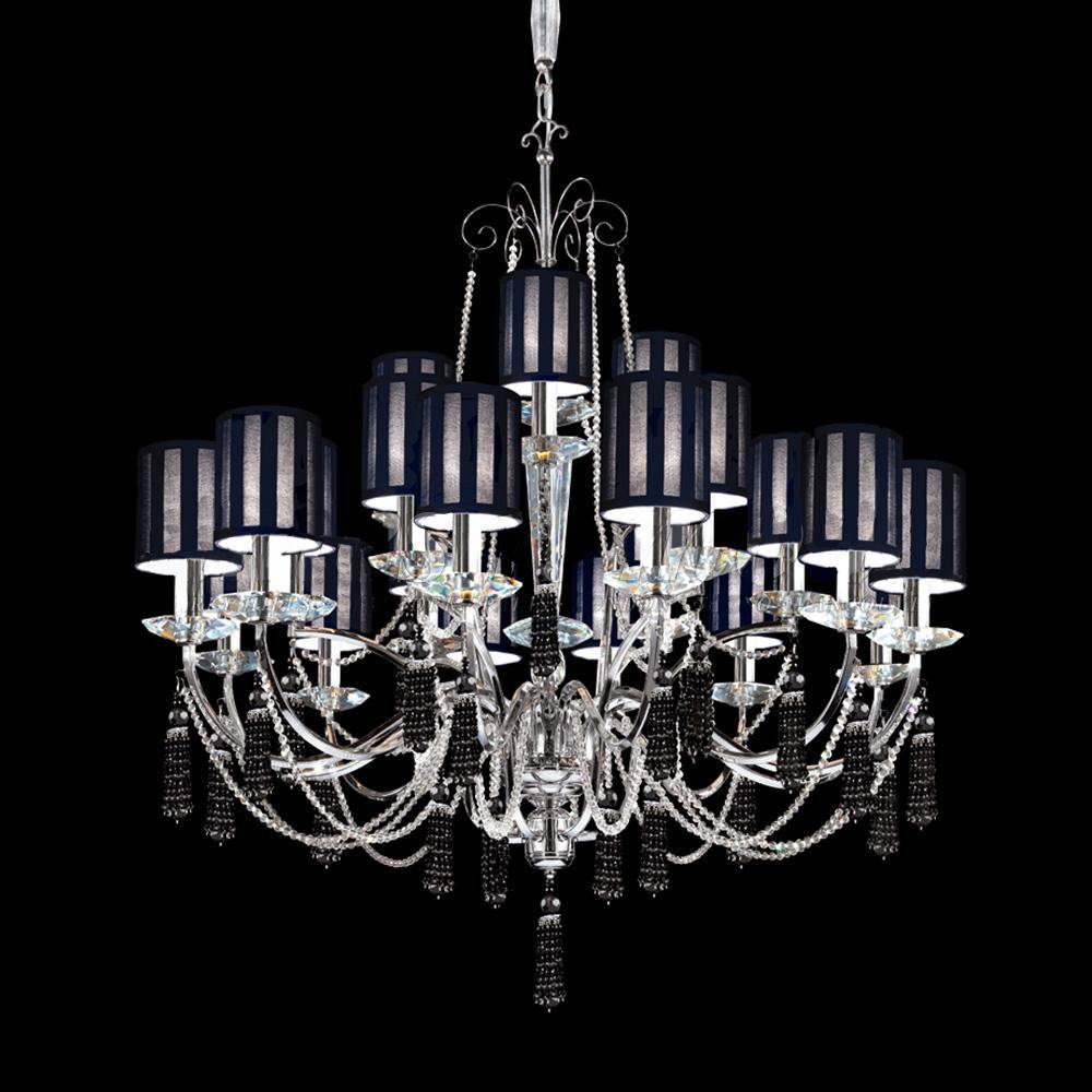 Chrome with Crystal Strand and Dark Blue Fabric Shade Chandelier - LV LIGHTING