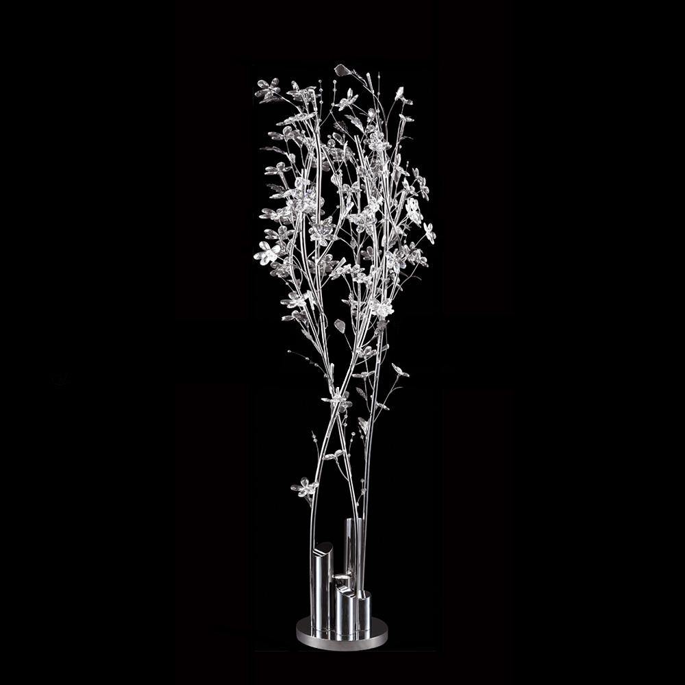Chrome Branches with Clear Crystal Petal Floor Lamp - LV LIGHTING